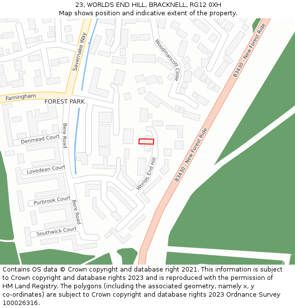 23, WORLDS END HILL, BRACKNELL, RG12 0XH: Location map and indicative extent of plot