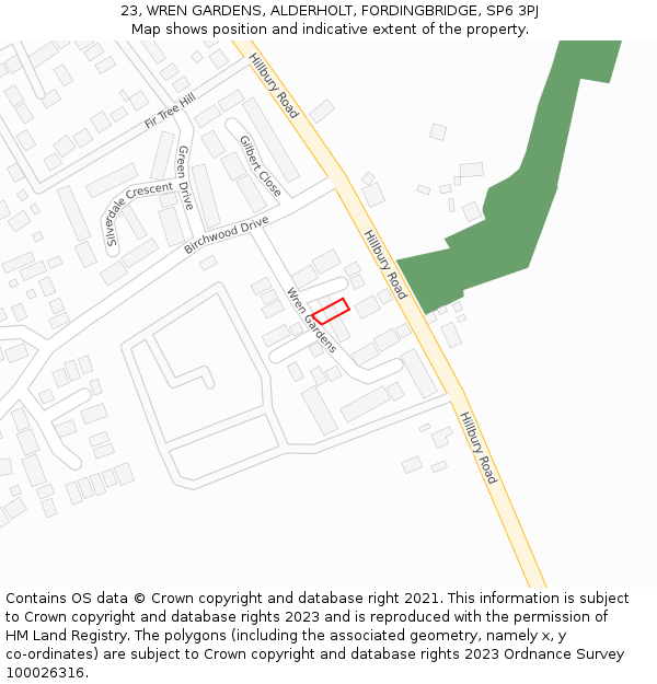 23, WREN GARDENS, ALDERHOLT, FORDINGBRIDGE, SP6 3PJ: Location map and indicative extent of plot