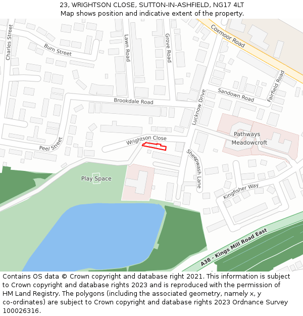 23, WRIGHTSON CLOSE, SUTTON-IN-ASHFIELD, NG17 4LT: Location map and indicative extent of plot
