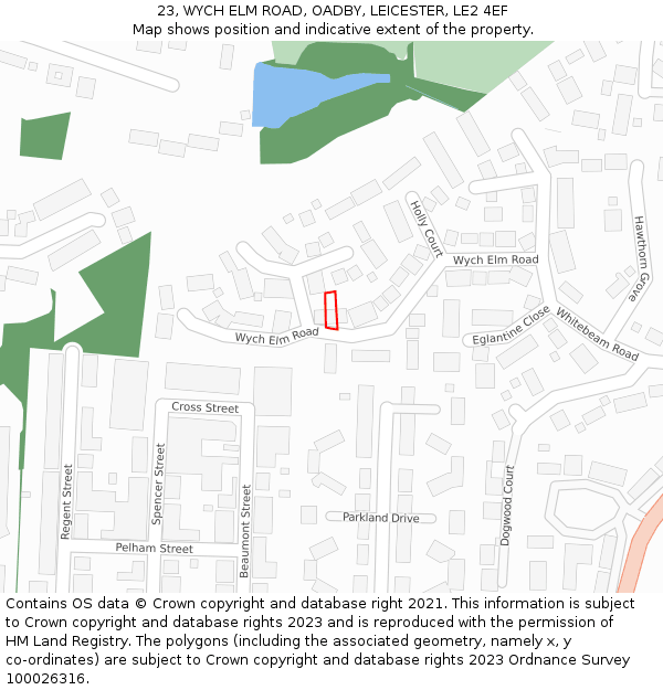 23, WYCH ELM ROAD, OADBY, LEICESTER, LE2 4EF: Location map and indicative extent of plot