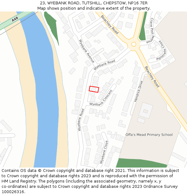 23, WYEBANK ROAD, TUTSHILL, CHEPSTOW, NP16 7ER: Location map and indicative extent of plot