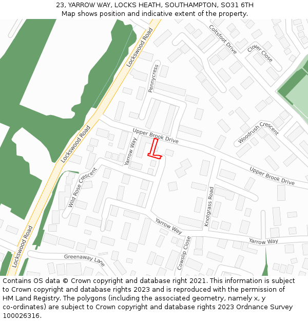 23, YARROW WAY, LOCKS HEATH, SOUTHAMPTON, SO31 6TH: Location map and indicative extent of plot