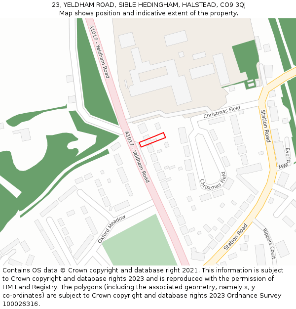 23, YELDHAM ROAD, SIBLE HEDINGHAM, HALSTEAD, CO9 3QJ: Location map and indicative extent of plot