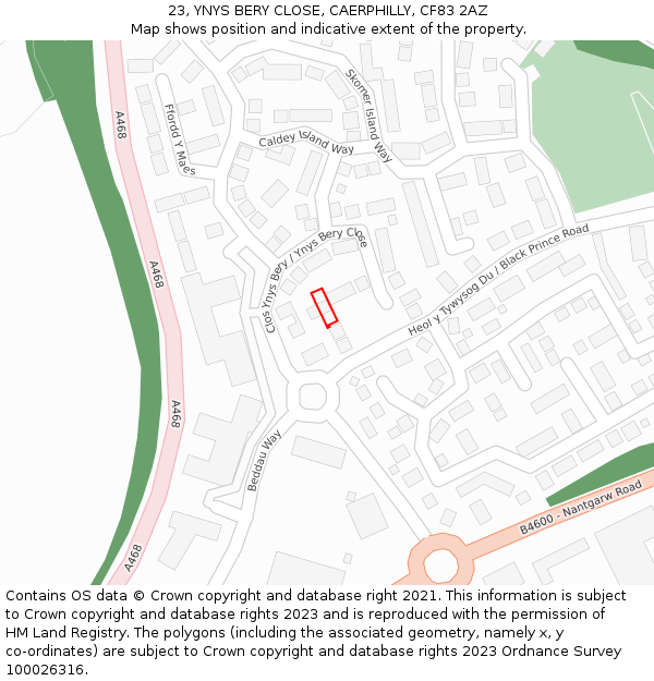 23, YNYS BERY CLOSE, CAERPHILLY, CF83 2AZ: Location map and indicative extent of plot