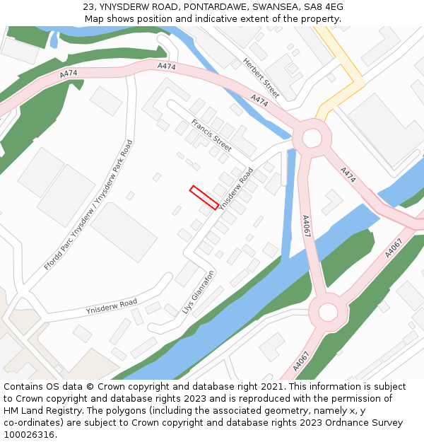 23, YNYSDERW ROAD, PONTARDAWE, SWANSEA, SA8 4EG: Location map and indicative extent of plot