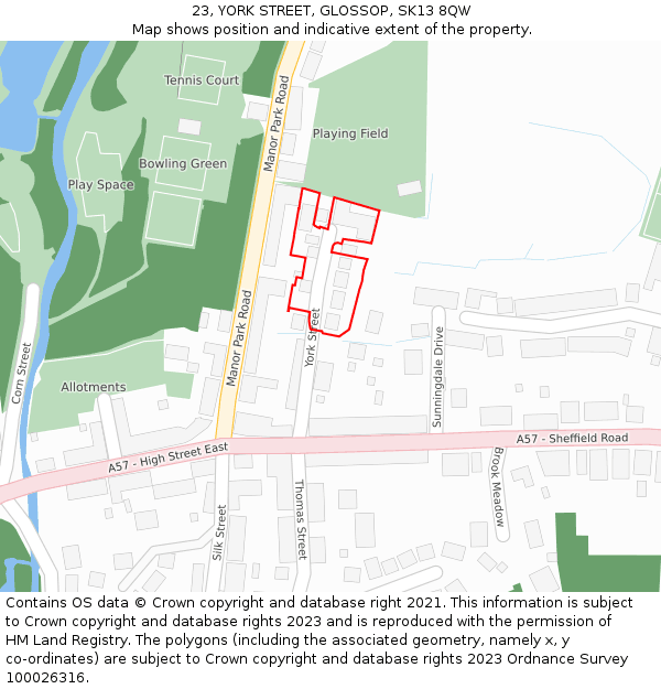 23, YORK STREET, GLOSSOP, SK13 8QW: Location map and indicative extent of plot