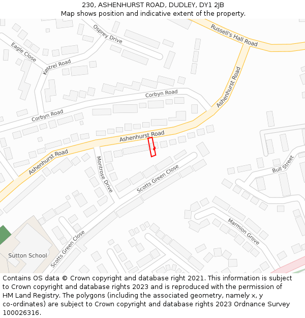 230, ASHENHURST ROAD, DUDLEY, DY1 2JB: Location map and indicative extent of plot