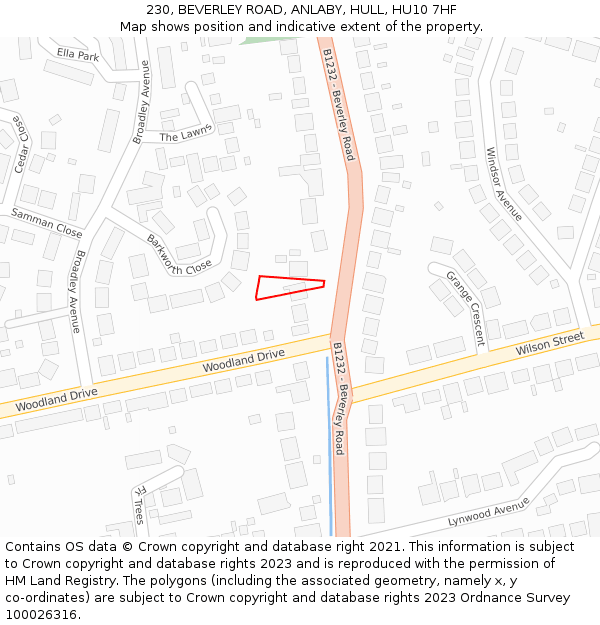 230, BEVERLEY ROAD, ANLABY, HULL, HU10 7HF: Location map and indicative extent of plot