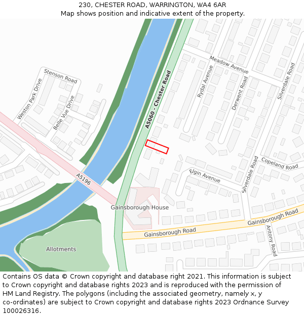 230, CHESTER ROAD, WARRINGTON, WA4 6AR: Location map and indicative extent of plot