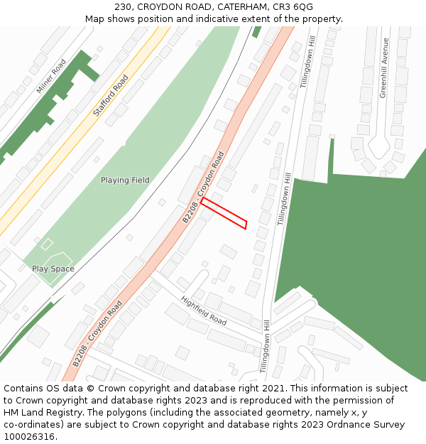 230, CROYDON ROAD, CATERHAM, CR3 6QG: Location map and indicative extent of plot