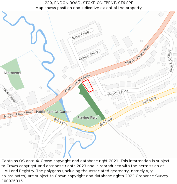 230, ENDON ROAD, STOKE-ON-TRENT, ST6 8PF: Location map and indicative extent of plot