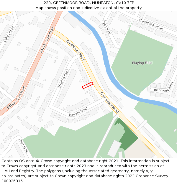 230, GREENMOOR ROAD, NUNEATON, CV10 7EP: Location map and indicative extent of plot