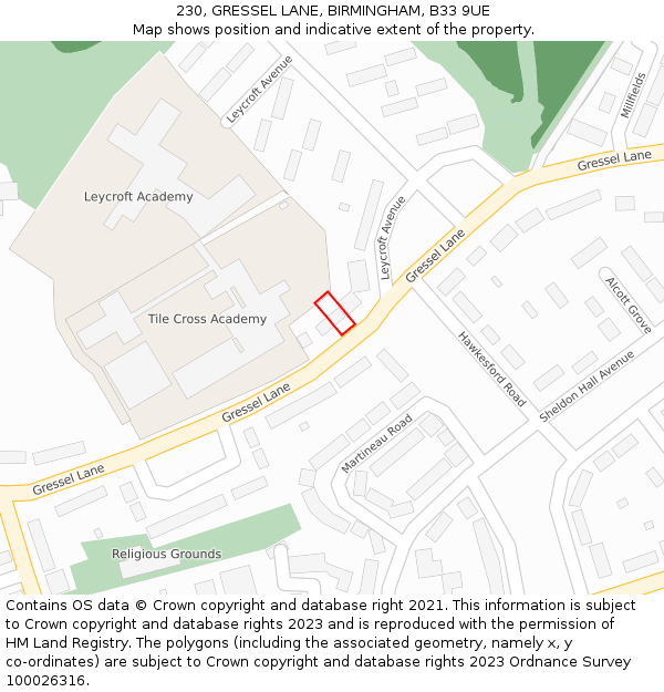 230, GRESSEL LANE, BIRMINGHAM, B33 9UE: Location map and indicative extent of plot