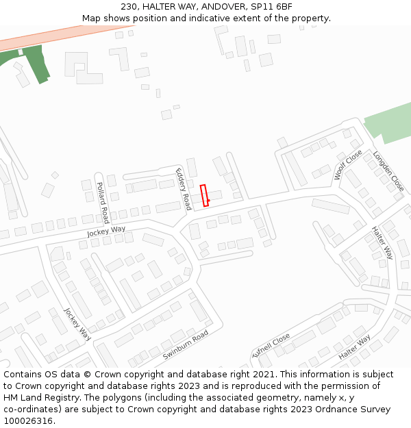 230, HALTER WAY, ANDOVER, SP11 6BF: Location map and indicative extent of plot