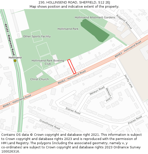 230, HOLLINSEND ROAD, SHEFFIELD, S12 2EJ: Location map and indicative extent of plot