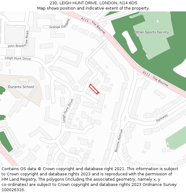 230, LEIGH HUNT DRIVE, LONDON, N14 6DS: Location map and indicative extent of plot