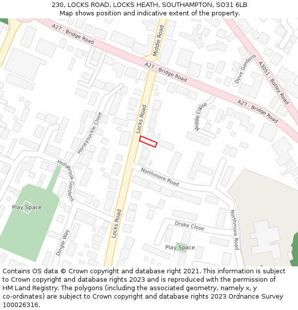 230, LOCKS ROAD, LOCKS HEATH, SOUTHAMPTON, SO31 6LB: Location map and indicative extent of plot