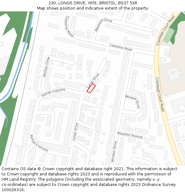 230, LONGS DRIVE, YATE, BRISTOL, BS37 5XR: Location map and indicative extent of plot