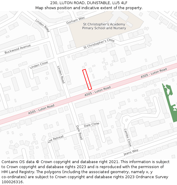 230, LUTON ROAD, DUNSTABLE, LU5 4LF: Location map and indicative extent of plot