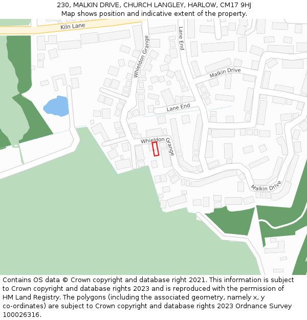 230, MALKIN DRIVE, CHURCH LANGLEY, HARLOW, CM17 9HJ: Location map and indicative extent of plot