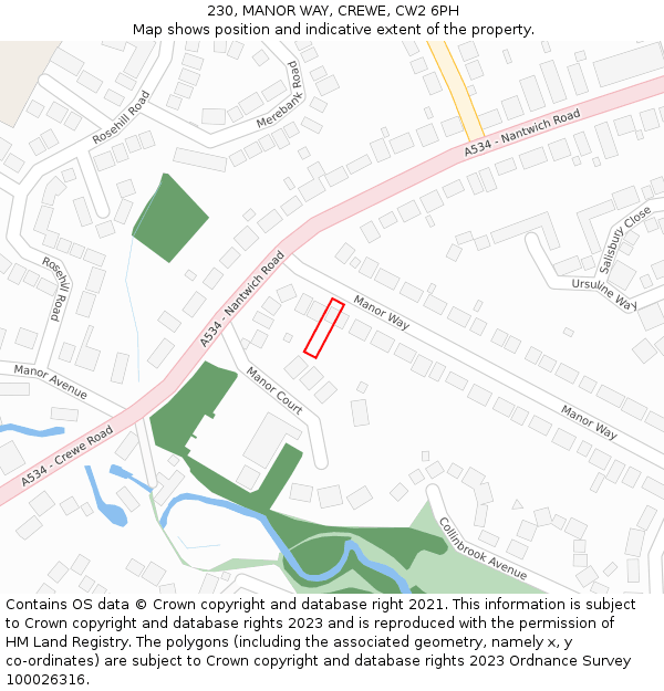 230, MANOR WAY, CREWE, CW2 6PH: Location map and indicative extent of plot