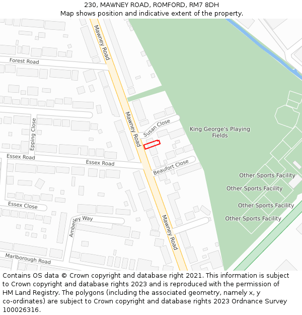 230, MAWNEY ROAD, ROMFORD, RM7 8DH: Location map and indicative extent of plot