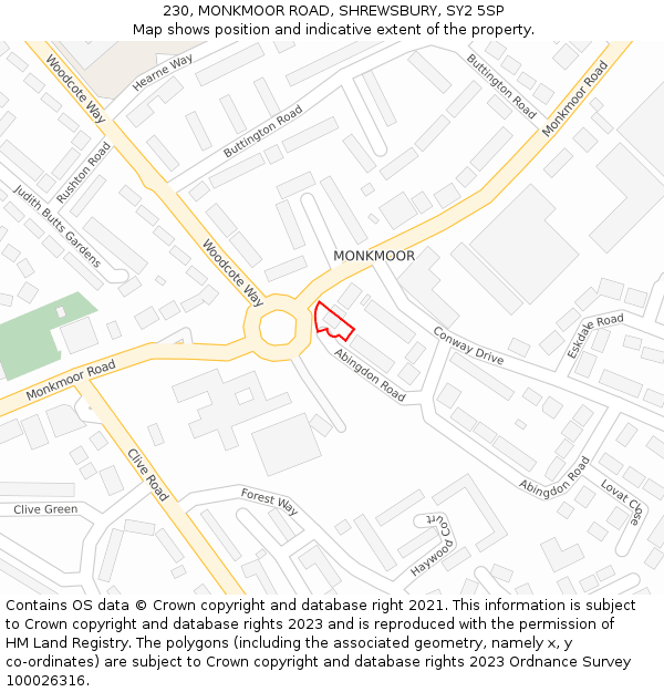 230, MONKMOOR ROAD, SHREWSBURY, SY2 5SP: Location map and indicative extent of plot