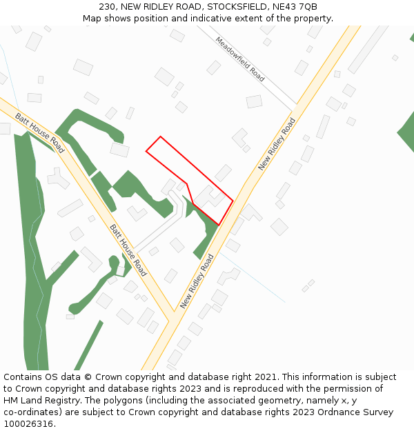 230, NEW RIDLEY ROAD, STOCKSFIELD, NE43 7QB: Location map and indicative extent of plot