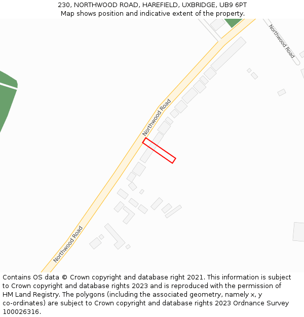 230, NORTHWOOD ROAD, HAREFIELD, UXBRIDGE, UB9 6PT: Location map and indicative extent of plot