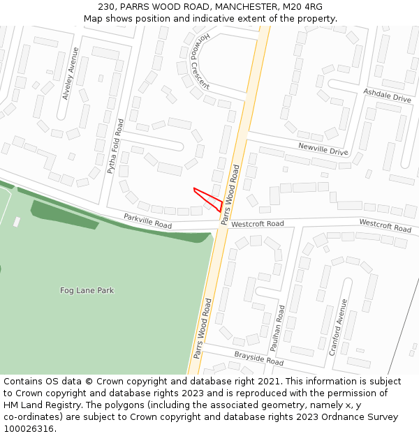 230, PARRS WOOD ROAD, MANCHESTER, M20 4RG: Location map and indicative extent of plot