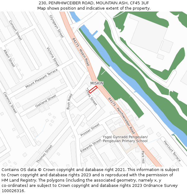 230, PENRHIWCEIBER ROAD, MOUNTAIN ASH, CF45 3UF: Location map and indicative extent of plot