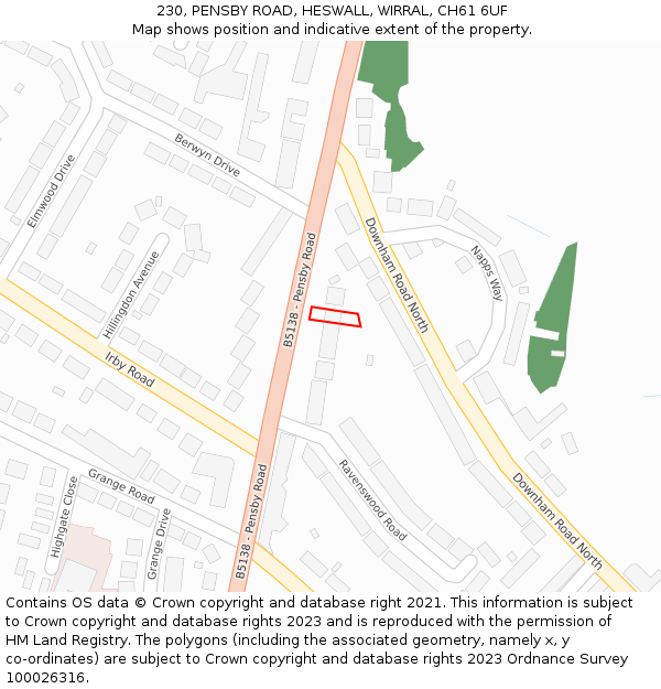 230, PENSBY ROAD, HESWALL, WIRRAL, CH61 6UF: Location map and indicative extent of plot