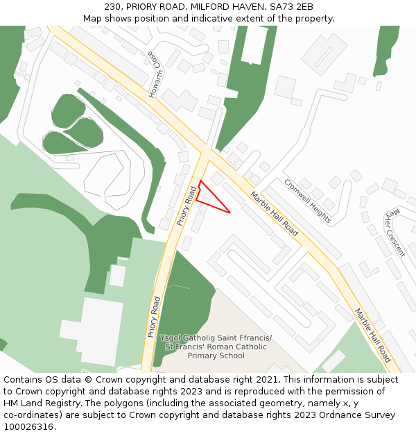 230, PRIORY ROAD, MILFORD HAVEN, SA73 2EB: Location map and indicative extent of plot