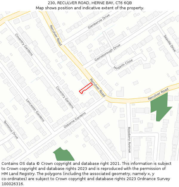 230, RECULVER ROAD, HERNE BAY, CT6 6QB: Location map and indicative extent of plot