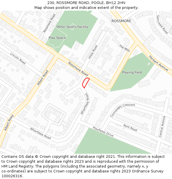 230, ROSSMORE ROAD, POOLE, BH12 2HN: Location map and indicative extent of plot