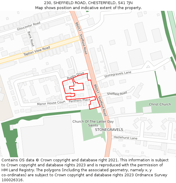 230, SHEFFIELD ROAD, CHESTERFIELD, S41 7JN: Location map and indicative extent of plot