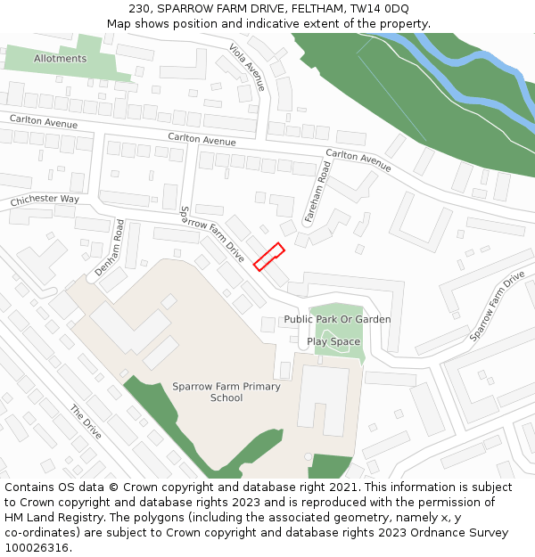 230, SPARROW FARM DRIVE, FELTHAM, TW14 0DQ: Location map and indicative extent of plot