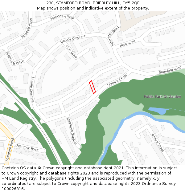 230, STAMFORD ROAD, BRIERLEY HILL, DY5 2QE: Location map and indicative extent of plot