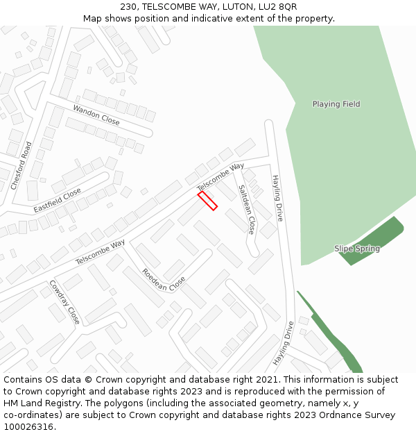 230, TELSCOMBE WAY, LUTON, LU2 8QR: Location map and indicative extent of plot