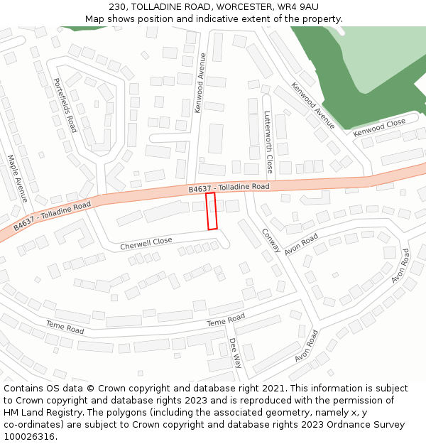 230, TOLLADINE ROAD, WORCESTER, WR4 9AU: Location map and indicative extent of plot