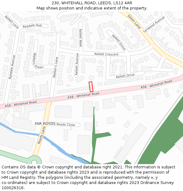 230, WHITEHALL ROAD, LEEDS, LS12 4AR: Location map and indicative extent of plot