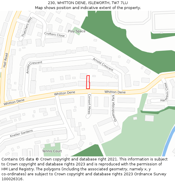 230, WHITTON DENE, ISLEWORTH, TW7 7LU: Location map and indicative extent of plot