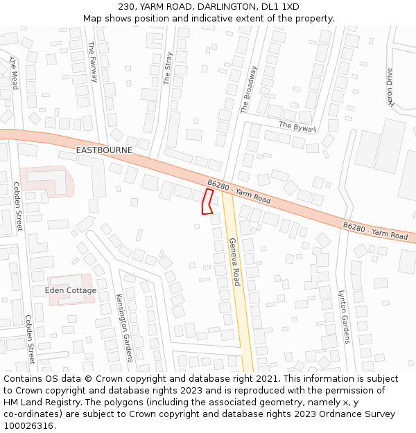 230, YARM ROAD, DARLINGTON, DL1 1XD: Location map and indicative extent of plot