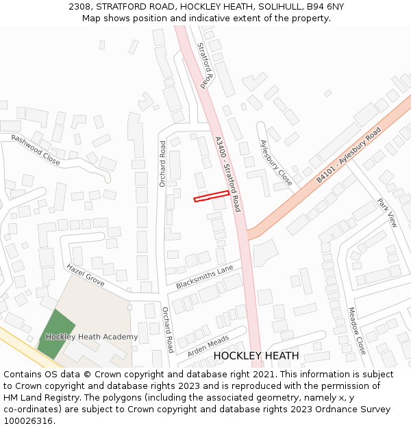 2308, STRATFORD ROAD, HOCKLEY HEATH, SOLIHULL, B94 6NY: Location map and indicative extent of plot