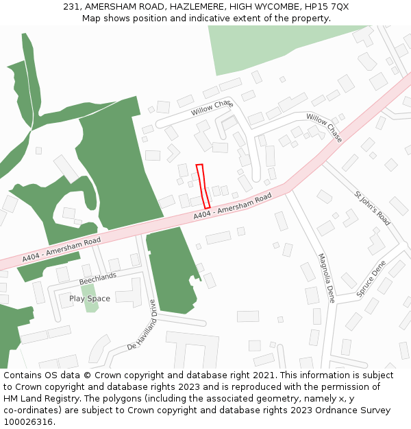 231, AMERSHAM ROAD, HAZLEMERE, HIGH WYCOMBE, HP15 7QX: Location map and indicative extent of plot