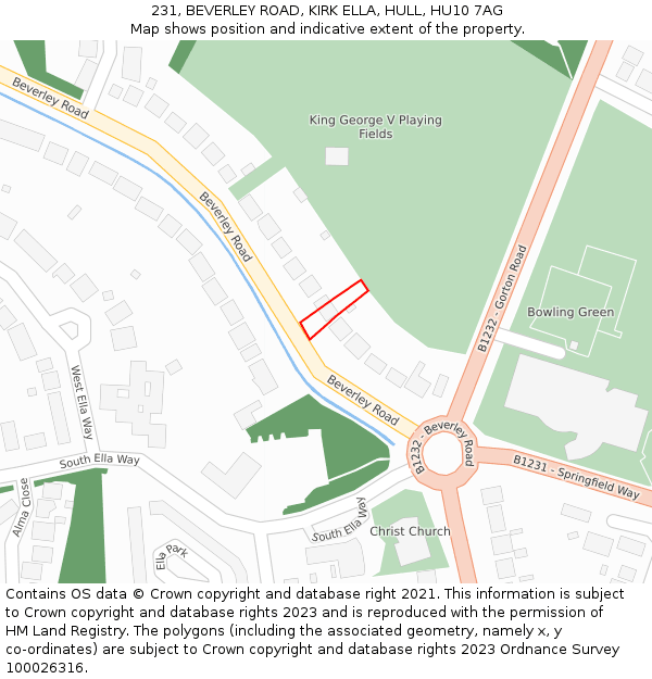 231, BEVERLEY ROAD, KIRK ELLA, HULL, HU10 7AG: Location map and indicative extent of plot