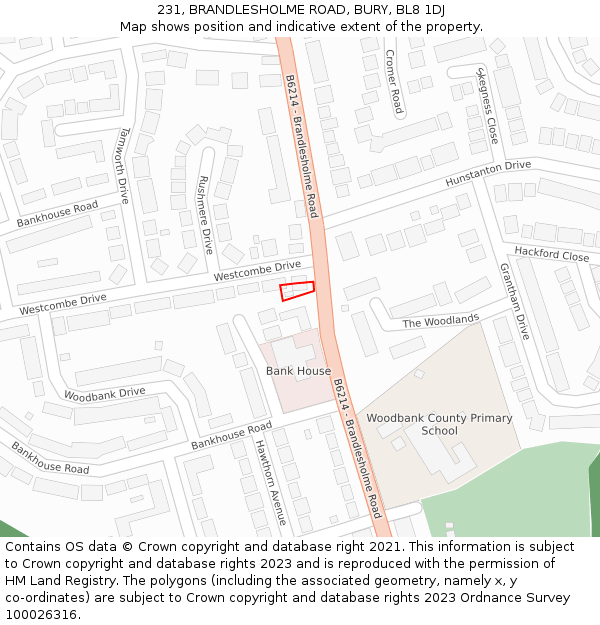 231, BRANDLESHOLME ROAD, BURY, BL8 1DJ: Location map and indicative extent of plot