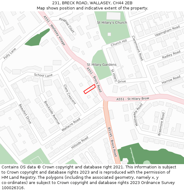 231, BRECK ROAD, WALLASEY, CH44 2EB: Location map and indicative extent of plot