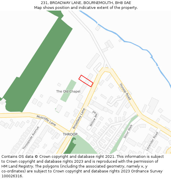 231, BROADWAY LANE, BOURNEMOUTH, BH8 0AE: Location map and indicative extent of plot