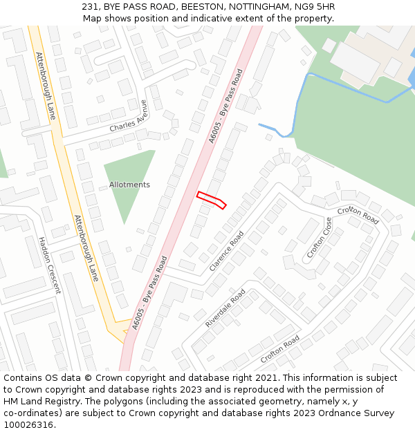 231, BYE PASS ROAD, BEESTON, NOTTINGHAM, NG9 5HR: Location map and indicative extent of plot